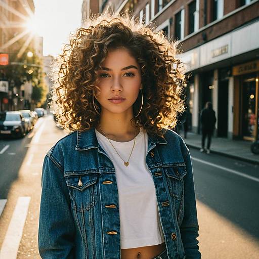 Teenage Girl with Layered Curls in Denim Jacket