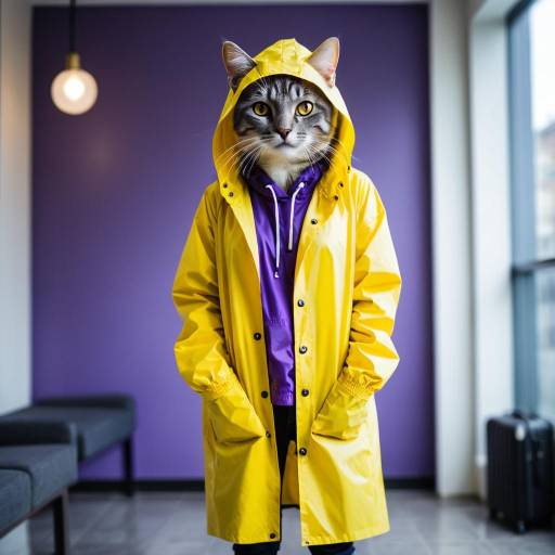 Whimsical Cat in Yellow Raincoat