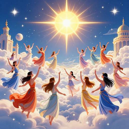 Celestial Celebration on Radiant Clouds