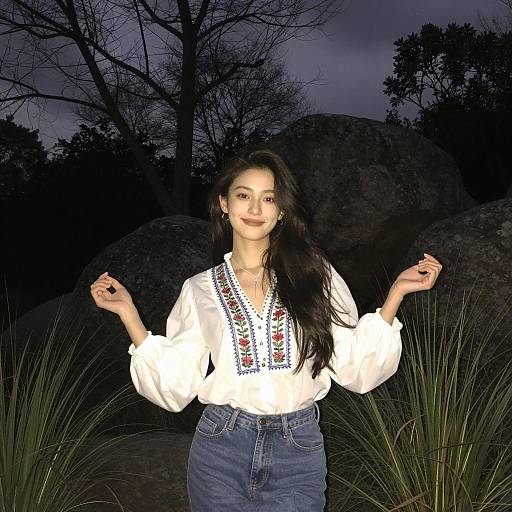 Enchanting Woman in Dimly Lit Forest