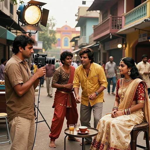 Vintage Bollywood Film Set Scene