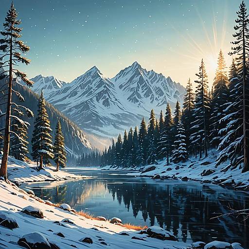 Snowy Mountain Valley at Dawn