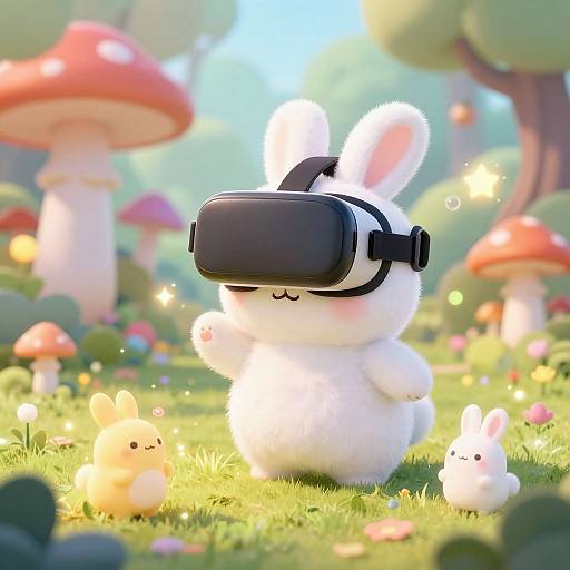 Fluffy Bunny Exploring Magical VR Forest
