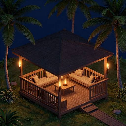 Isometric Cozy Hawaiian Lanai at Night