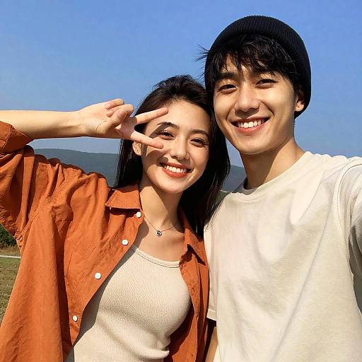 Sunny Outdoor Selfie of Two Friends