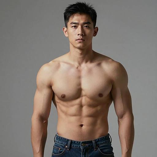 Muscular Asian Man Shirtless Portrait