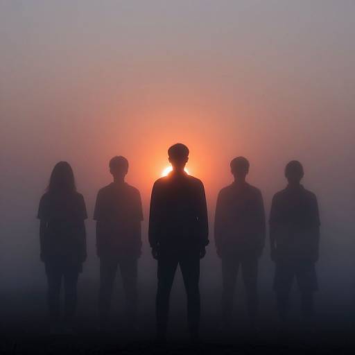 Silhouetted Figures in Ethereal Fog