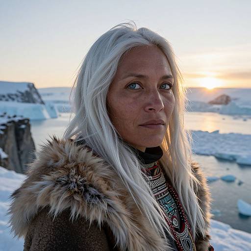 Arctic Portrait of Pacific Islander Woman in Fur Coat