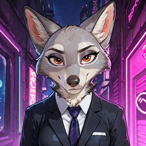 Expressive Female Wolf Fursona in Business Suit
