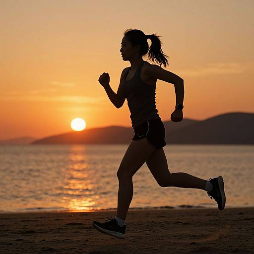 Sunset Beach Jogging Silhouette