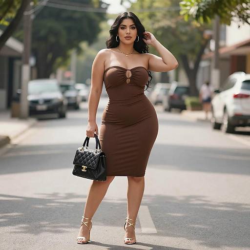 Confident Latina Woman on Sunlit Street