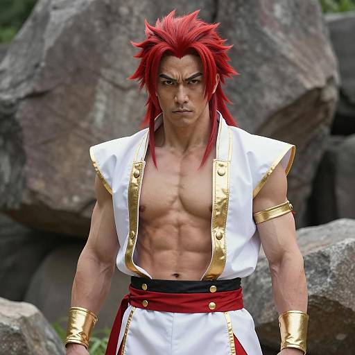 Kyojuro Rengoku Cosplay in Rocky Setting