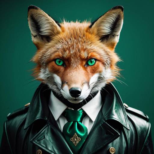 Red Fox Wearing Leather Trench Coat and Emerald Cravat Red Fox Wearing Leather Trench Coat and Emerald Cravat