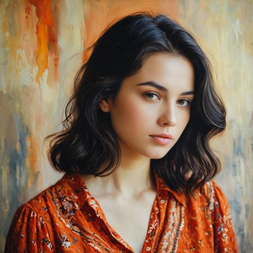 Young Woman Portrait with Red Patterned Blouse