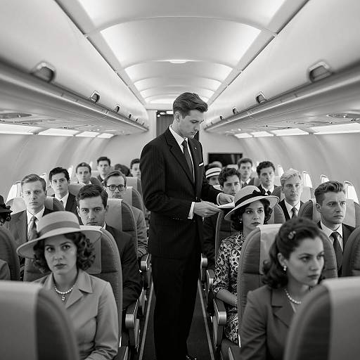 Vintage Air Travel: Crowded Cabin Scene