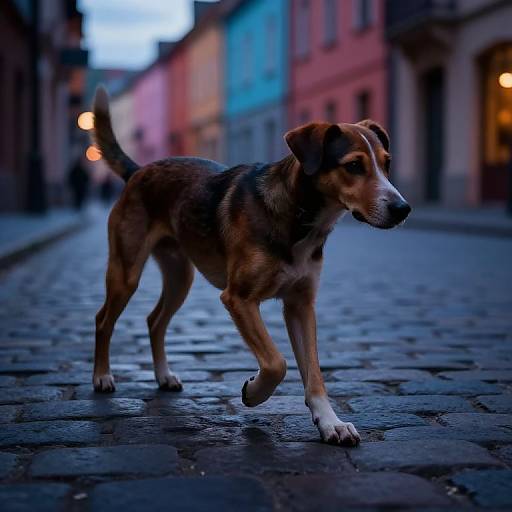 Stylized Dog on Cobblestone Street