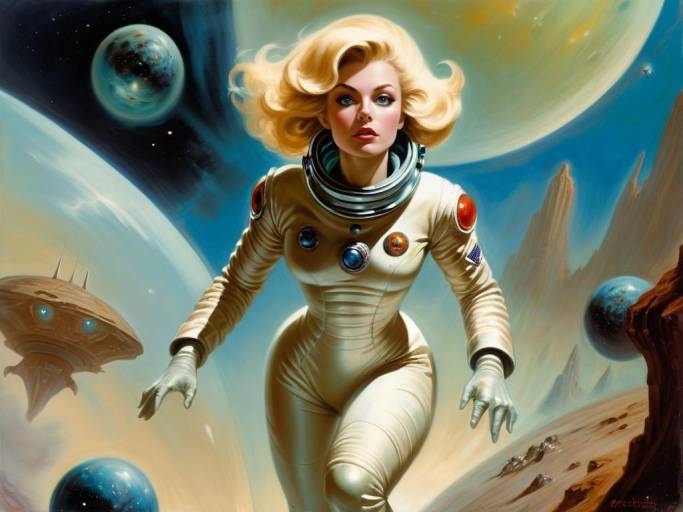 Elegant Sci-Fi Woman Fleeing Colossus