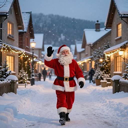 Santa in Cozy Snowy Village
