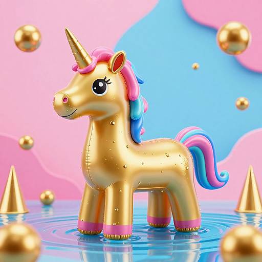 Hyper-Realistic Golden Inflatable Unicorn