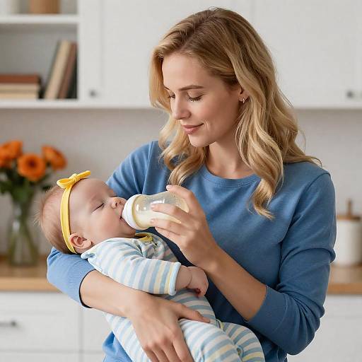 Mother Feeding Baby with Bottle at Home