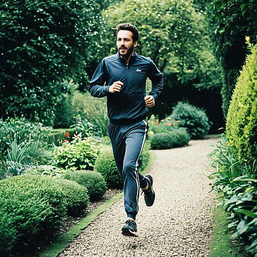 Man Running in Garden Path