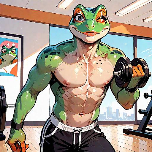 Muscular Frog Lifting Dumbbell at Gym