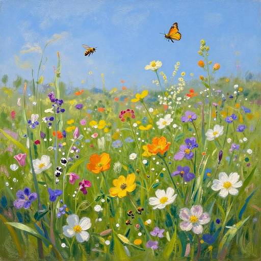 Spring Meadow with Wildflowers and Pollinators