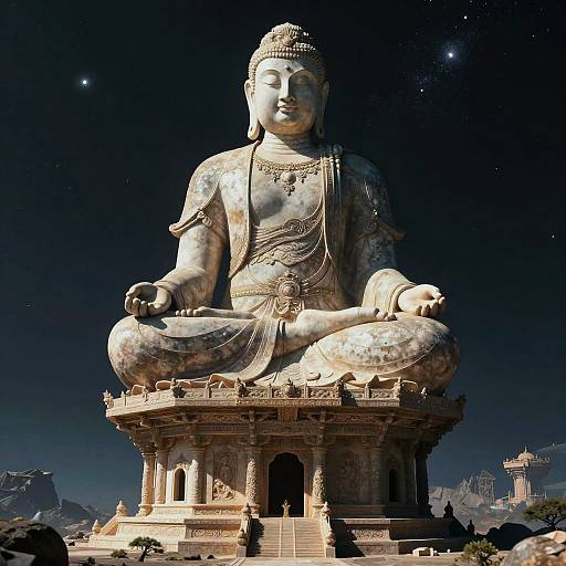 Giant Statue of Meditating Buddha in Space Temple