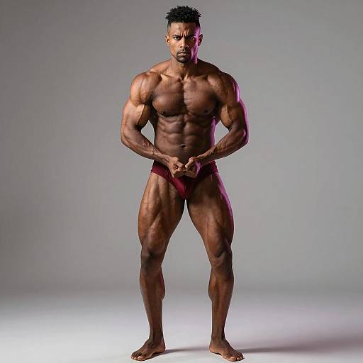 Muscular Black Bodybuilder Posing in Deep Red Briefs