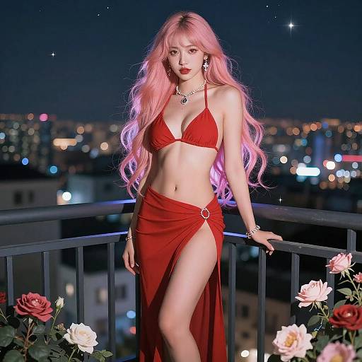 Seductive Urban Night: Woman with Pink Hair
