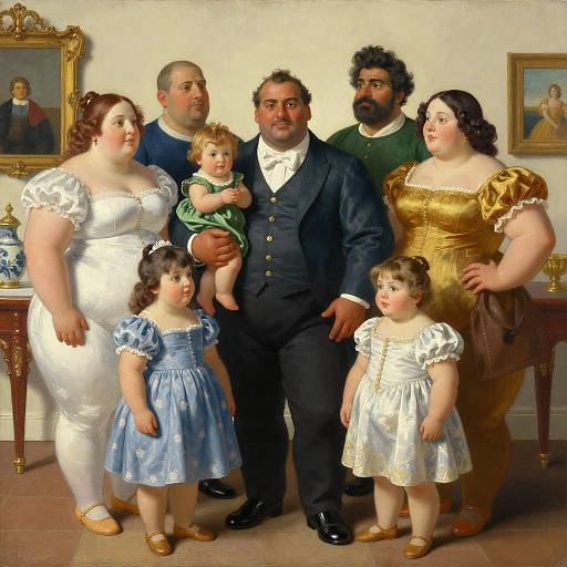 Botero-Style Elegant Family Gathering