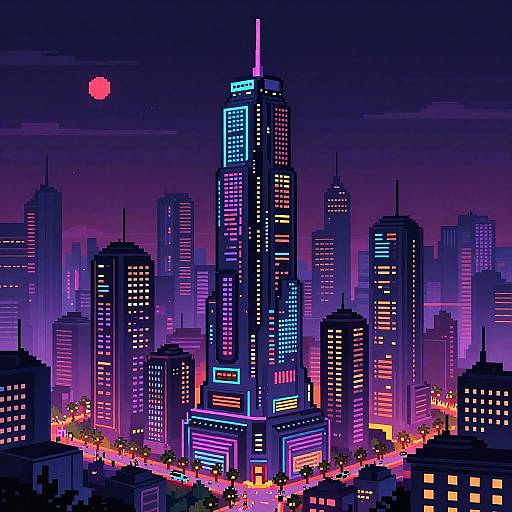 Pixel Art Cityscape Upscaled Cyberpunk