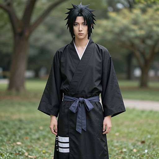 Man in Sasuke Uchiha Costume in Park
