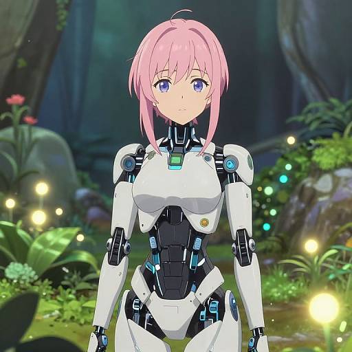 Pastel Anime Robot in Techno Garden