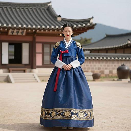 Elegant Korean Hanbok in Scenic Setting