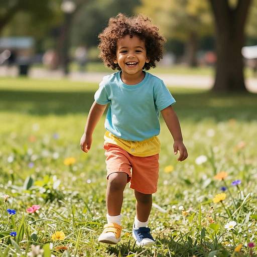Joyful Afro Kid Playing in Park