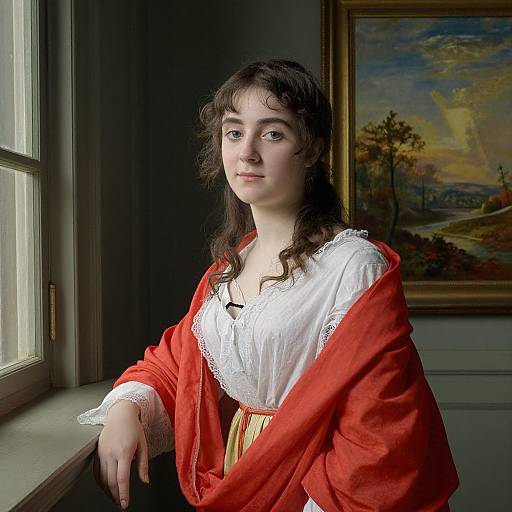 1825 Portrait of Young Woman in Red Shawl