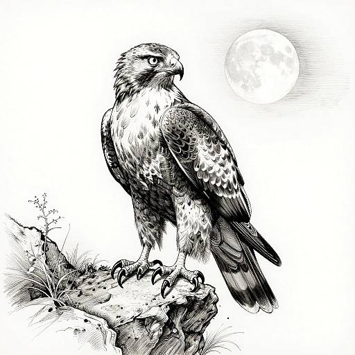 Intricate Pen and Ink Hawk Illustration