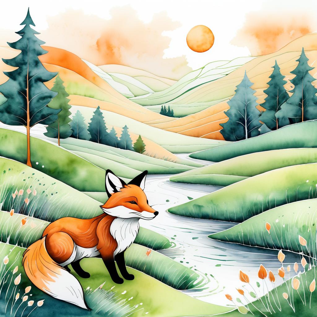 Whimsical Fox Painting a Landscape