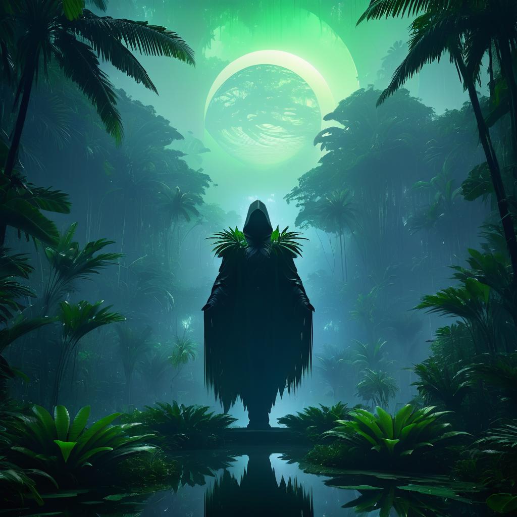 Mysterious Figure in Jungle Dawn