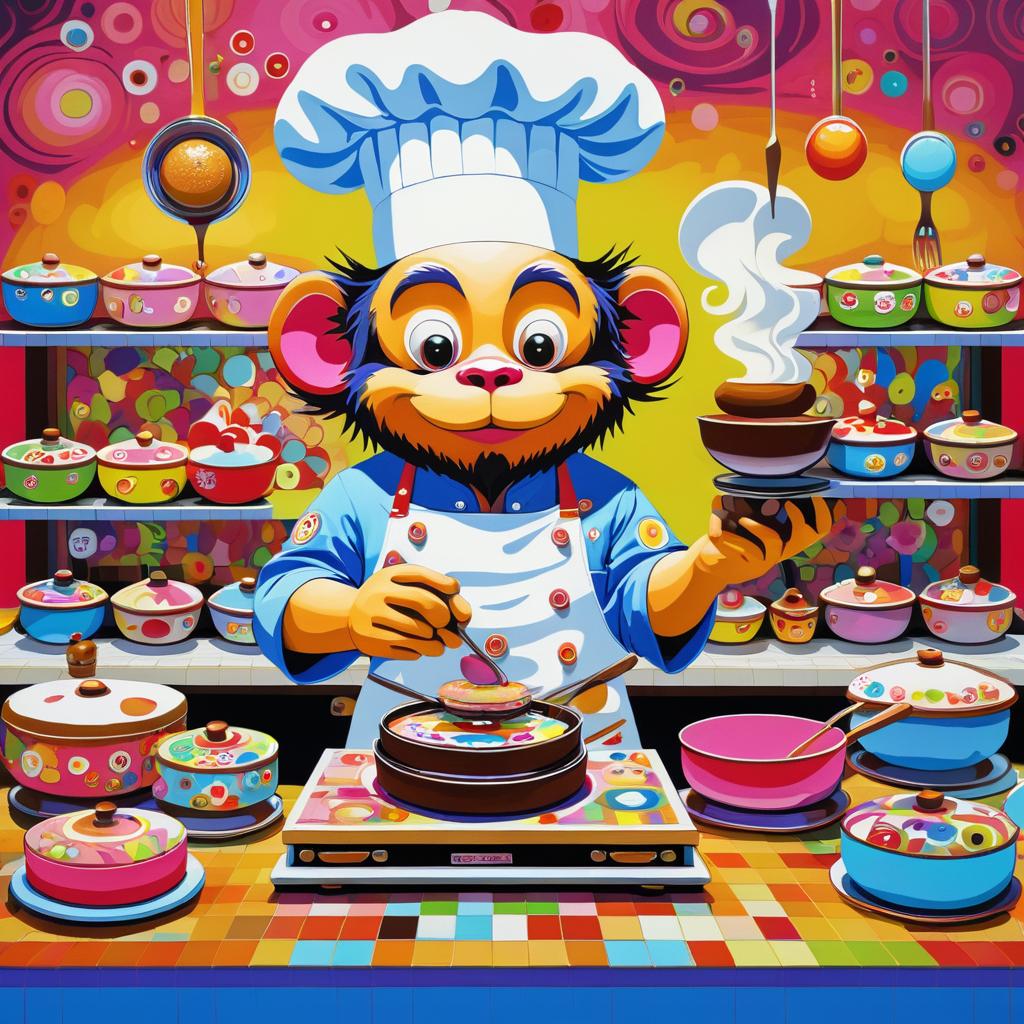 Playful Monkey Chef in Vibrant Bakery