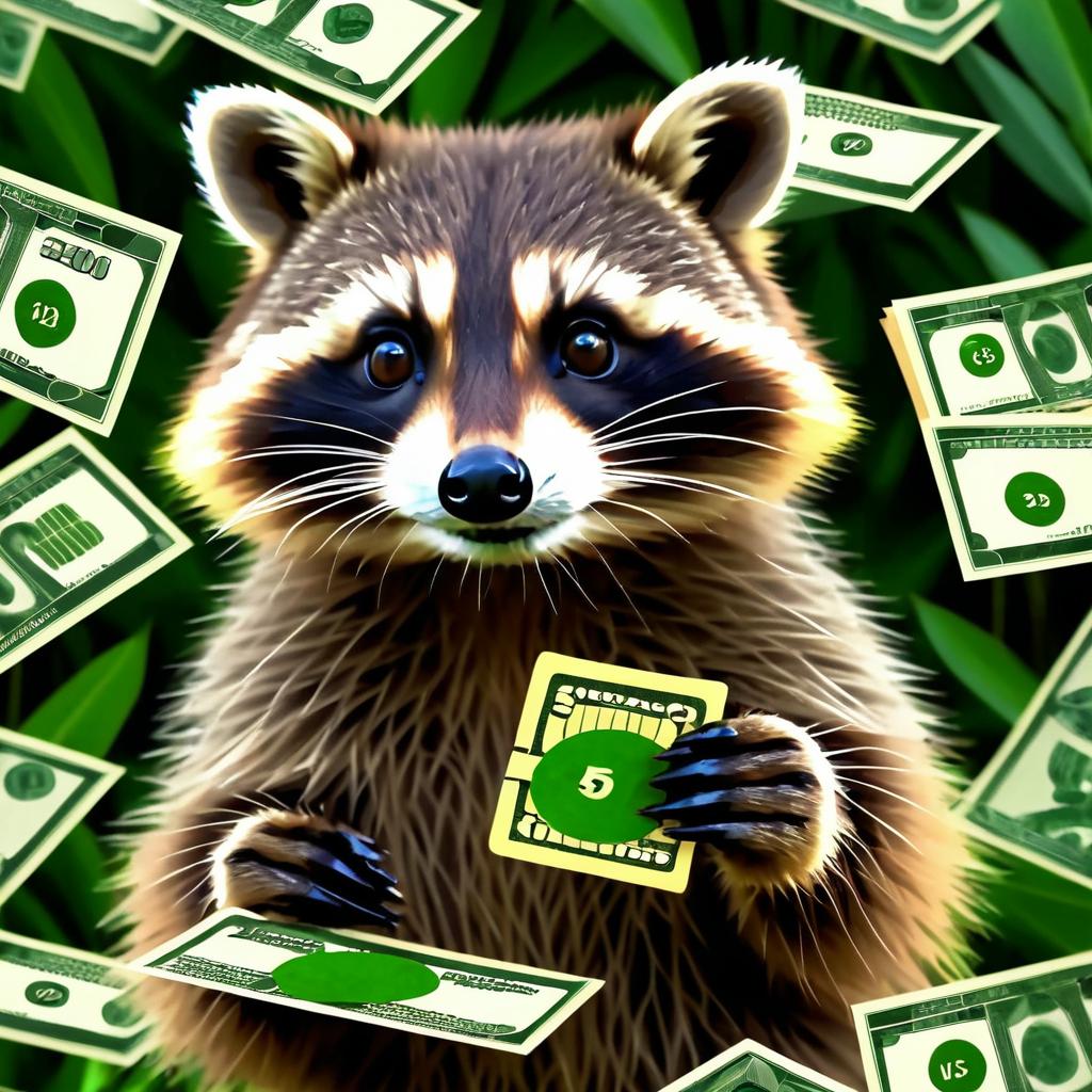 Playful Raccoon Counting Dollar Bills