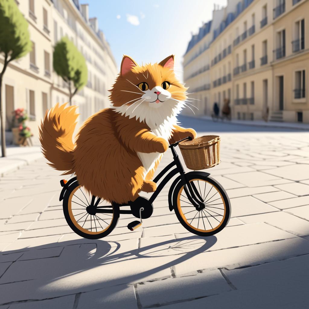 Whimsical Fluffy Cat Riding a Bike