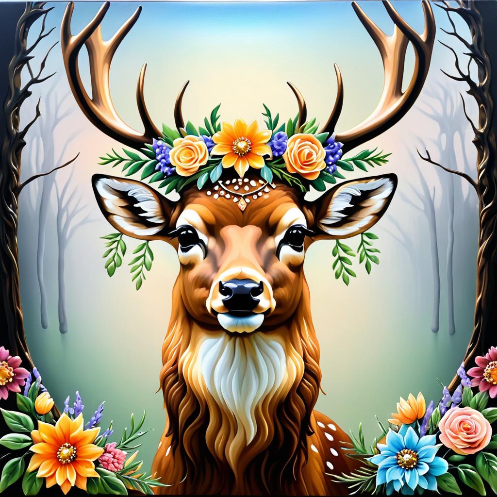 Surreal Deer with Flower Crown Artwork