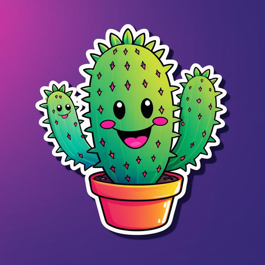 Playful Happy Cactus Sticker Design