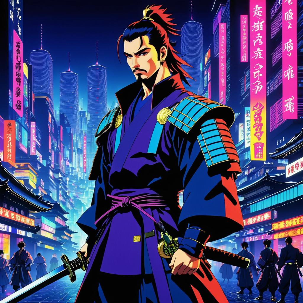 Cyberpunk Samurai in a Vibrant Cityscape