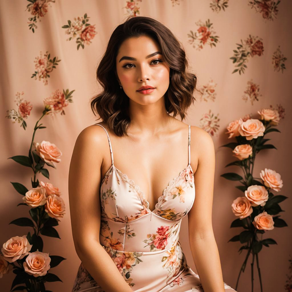 Blushing Beauty in Floral Lingerie Shoot