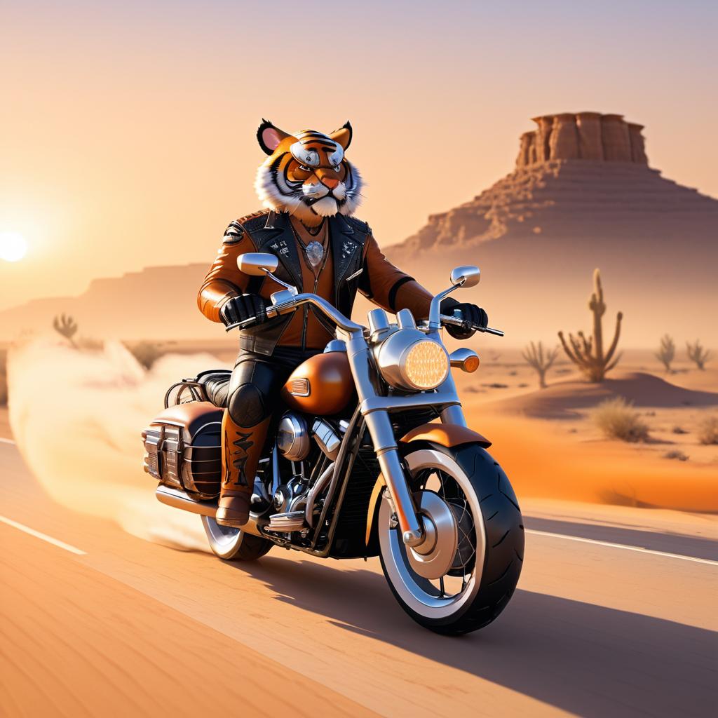 Biker Tiger: Sunset Desert Adventure