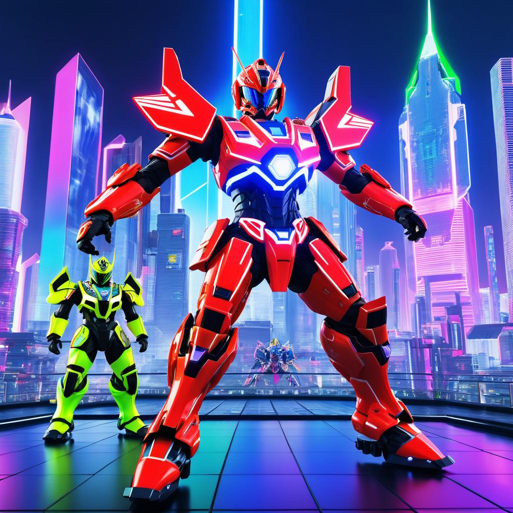 Gokaiger in Futuristic Neon Mech Battle