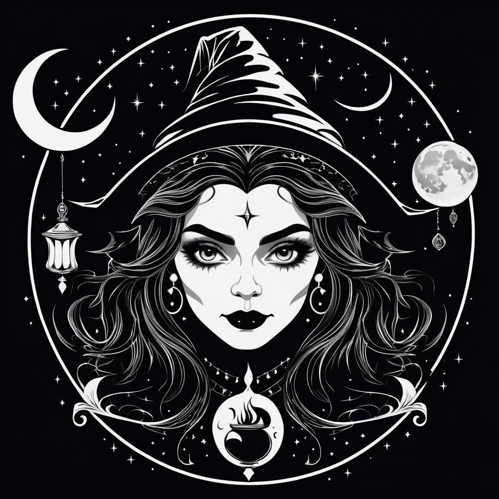 Witchy T-Shirt Design in Black and White